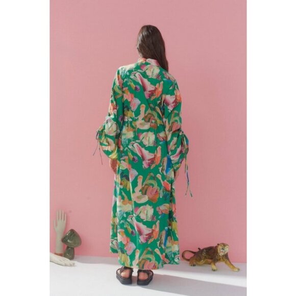 💕ALEMAIS💕 Arlo Shirt Dress ~ Multi-Color Abstract Watercolor Floral Print 8 - Picture 3 of 16